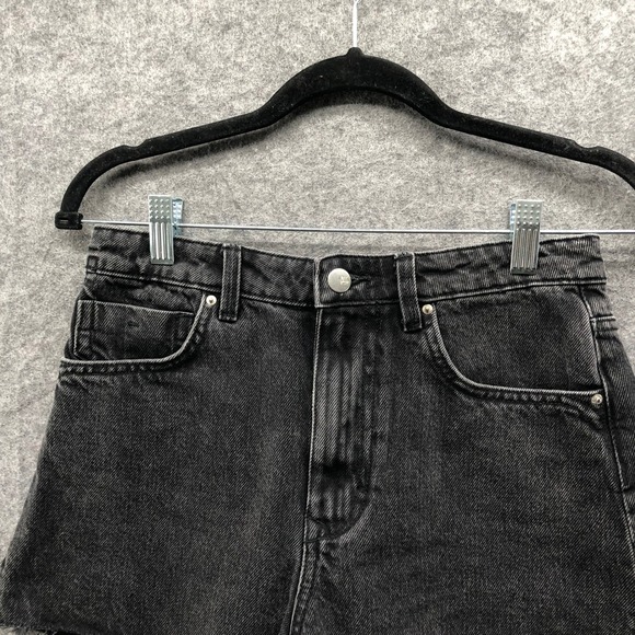 Zara High Rise Denim Jean Shorts Womens 4 Black Cutoff Frayed Cotton Charcoal - Picture 8 of 11